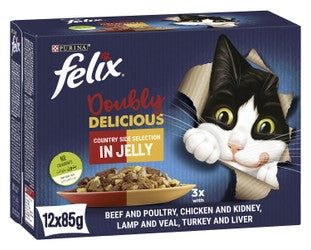 Purina Felix Doubly Delicious Countryside Selection Wet Food in Jelly for Adult Cats 12 x 85 gr