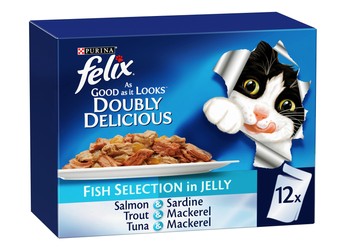 Purina Felix As Good As It Looks Doubly Delicious Fish Selection Wet Cat Food in Jelly for Adult Cats 12 x 85 gr