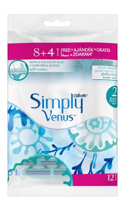 Gillette Simply Venus 2 Blade Razors (8+4 Free) 12 per pack