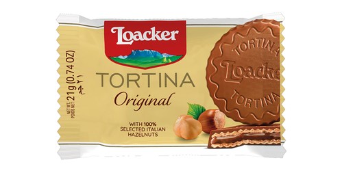 Loacker Tortina Original Milk Chocolate Coated Wafers Filled with Hazelnut Cream 21 gr