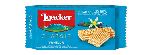 Loacker Classic Wafers Filled with Vanilla Cream - GMO free  preservative free  no added colors 45 gr