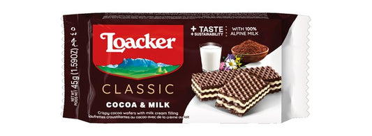 Loacker Cocoa & Milk Crispy Cocoa Wafer Filled with Delicate Milk Cream 45 gr