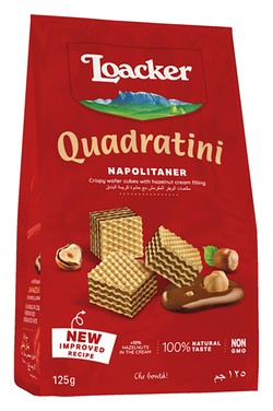 Loacker Quadratini Napolitaner Wafer Cubes Filled with Hazelnut Cream - GMO free  trans fat free  no added flavorings 125 gr