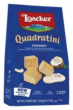 Loacker Quadratini Wafer Cubes Filled with Coconut Cream - trans fat free  no added flavorings 125 gr