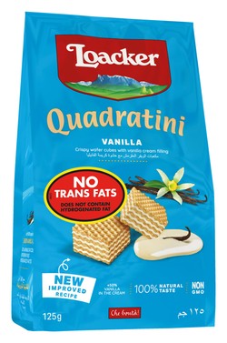 Loacker Quadratini Wafer Cubes Filled with Vanilla Cream - GMO free  trans fat free 125 gr