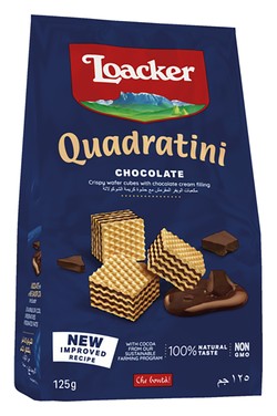 Loacker Quadratini Chocolate Wafer Cubes Filled with Chocolate Cream - GMO free 125 gr