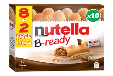 Nutella Ferrero B-Ready Wafers Filled with Hazelnut Spread (8+2 Free) 10 x 22 gr