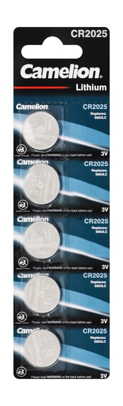 Camelion CR2025 3V Lithium Batteries - mercury free 5 per pack