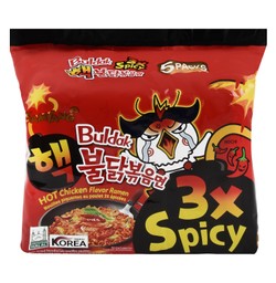 Samyang Buldak 3x Spicy Instant Ramen Noodles Hot Chicken Flavor 5 x 140 gr