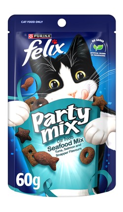 Purina Felix Party Mix Cat Treats Tuna  Salmon & Snapper Flavor 60 gr