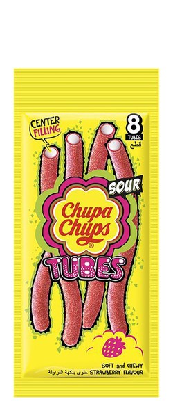 Chupa Chups Sour Tubes Candies Strawberry Flavor (8 Pieces) 80 gr