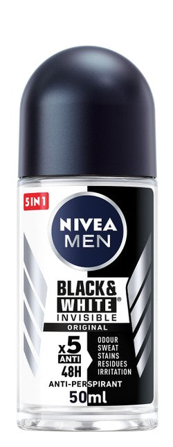 Nivea Men Black & White Invisible 5in1 Original 48H Antiperspirant Roll-On Deodorant 50 ml